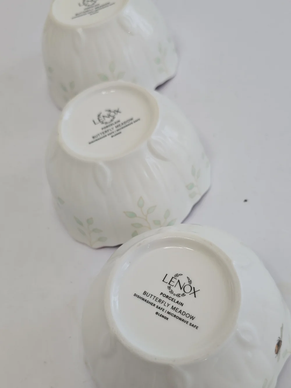 Lenox Set Of 4 Butterfly Meadow Bee Porcelain Dessert Bowls Floral Shaped